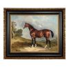 Equestrian/Fox Equestrian Portrait of Sultan in Landscape Framed Oil Painting Print on Canvas in Black and Antiqued Gold Frame