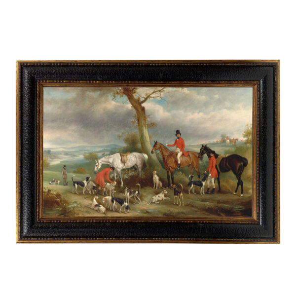 Equestrian Paintings Equestrian Thomas Wilkinson Hunt –  by John Ferneley –  Framed Oil Painting Print on Canvas in Leather-Look Black and Antiqued Gold Frame. A 15×24″ framed to 20-1/2 x 29-1/2″.