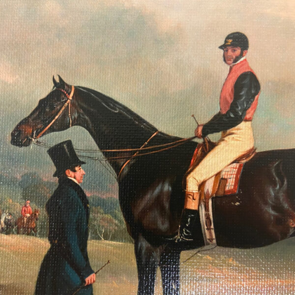 Equestrian/Fox Equestrian Euxton with John White at Heaton Park –  by John Ferneley –  Reproduction Oil Painting Print on Canvas in a Brown/Black Solid Oak Frame