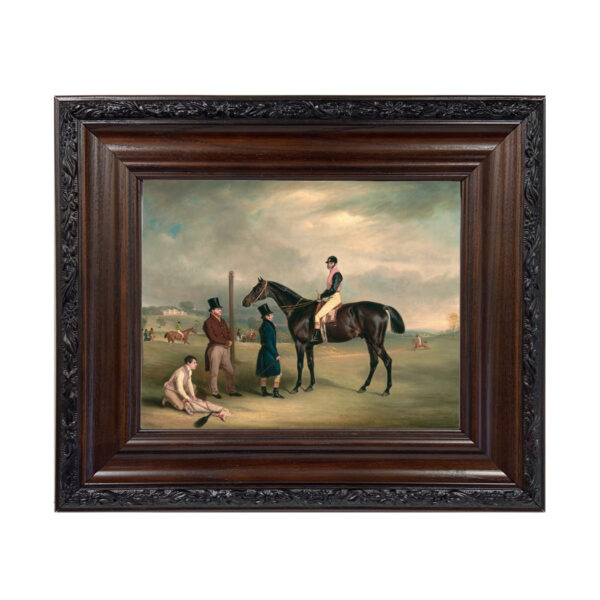 Equestrian Paintings Equestrian Euxton with John White Up at Heaton Park –  by John Ferneley –  Reproduction Oil Painting Print on Canvas Framed in a Brown/Black Solid Oak Frame. A 8×10 framed to 12-3/4 x 14-3/4″