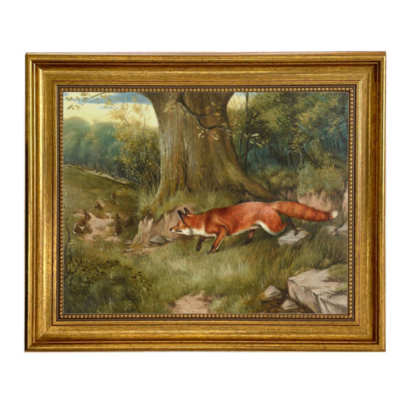 Equestrian/Fox Equestrian Fox Hunting Rabbits Framed Oil Painting Print on Canvas