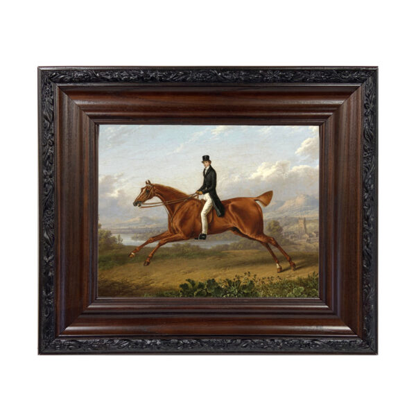 Equestrian Paintings Equestrian A Gentleman on a Galloping Chestnut Horse by Charles Towne –  Reproduction Oil Painting Print on Canvas Framed in a Brown/Black Solid Oak Frame