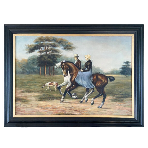 Equestrian Paintings Equestrian Sunday Ride Framed Equestrian Oil Painting Print on Canvas in Antiqued Black and Gold Frame. An 18 x 28″ framed to 24 x 30″.