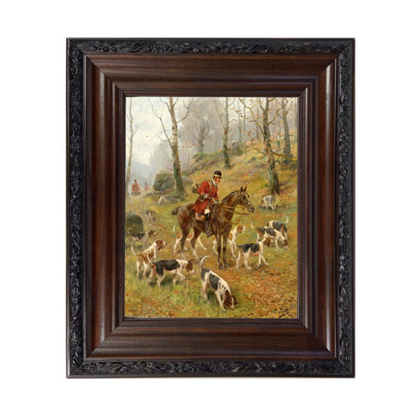 Equestrian Paintings Equestrian Finding the Scent by Eugene Petit Oil Painting Print Reproduction on Canvas in Brown and Black Solid Oak Frame- 12-3/4″ X 14-3/4″