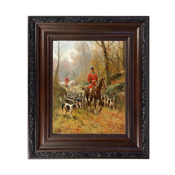 Equestrian Paintings Equestrian Casting Out by Eugene Petit Oil Painting Print Reproduction on Canvas in Brown and Black Solid Oak Frame- 12-3/4″ x 14-3/4″