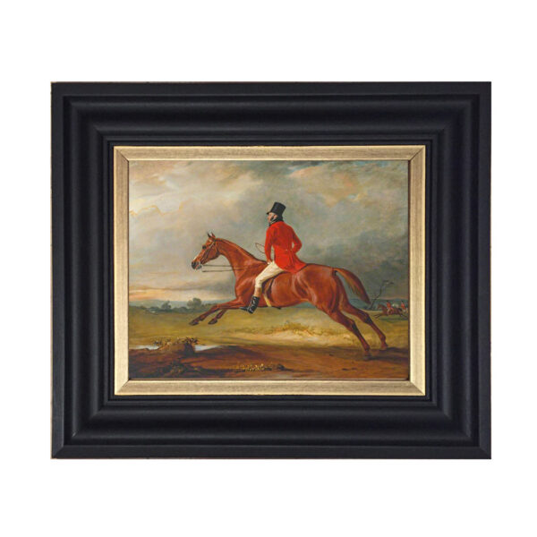 Equestrian Paintings Equestrian Major Healey Wearing Raby Hunt Uniform by John Ferneley Framed Oil Painting Print on Canvas in Black and Gold Wood Frame. An 8″ x 10″ framed to 11″-3/4 x 14-3/4″.