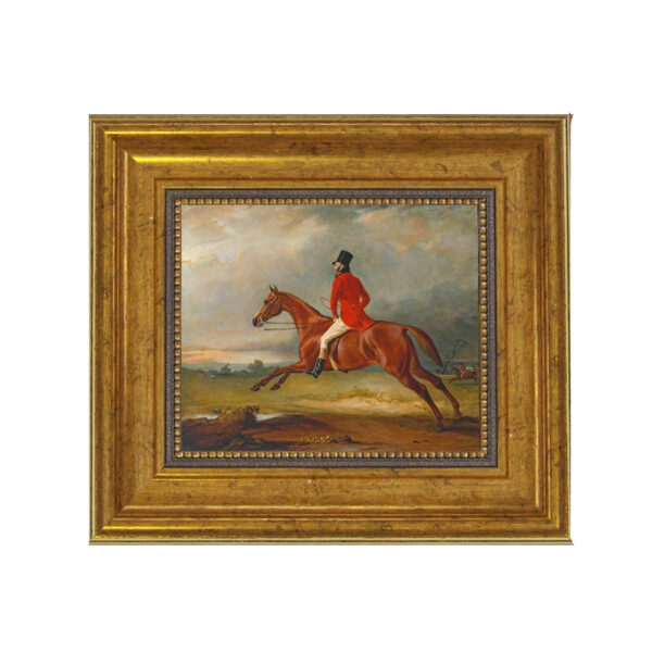 Equestrian/Fox Equestrian Major Healey Wearing Raby Hunt Uniform by John Ferneley Framed Oil Painting Print on Canvas in Antiqued Gold Frame. A 5″ x 6″ framed to 8-1/2″ x 9-1/2″.
