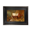 Farm and Pastoral Paintings A Cow and Her Calf in Stable Interior with Ducks by Herring Framed Oil Painting Print on Canvas in Distressed Black Wood Frame