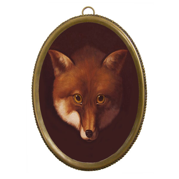 Home Decor Equestrian 6-1/4″ Fox Head Print in Antiqued Beaded Brass Frame- Antique Vintage Style