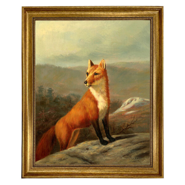 Equestrian/Fox Equestrian Red Fox Framed Oil Painting Print on Canvas in Antiqued Gold Frame