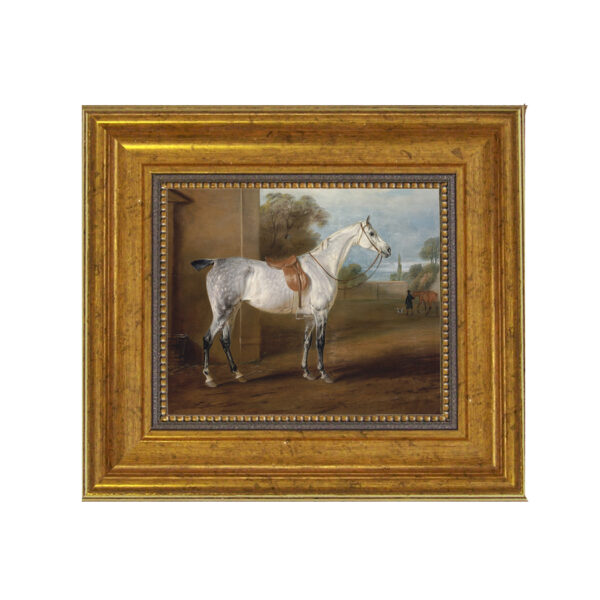 Equestrian/Fox Equestrian Leed’s Grey Hunter Framed Oil Painting Print on Canvas in Antiqued Gold Frame