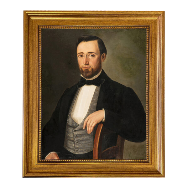 Portrait and Primitive Paintings Framed Art Early Victorian Gentleman Framed Oil Painting Print on Canvas in Antiqued Gold Frame. An 11″ x 14″ framed to 14-1/4″ x 17-1/4″
