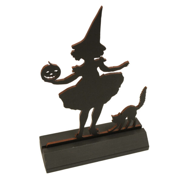 Halloween Decor Halloween 7″ Witch with Pumpkin Standing Wood Silhouette with Base