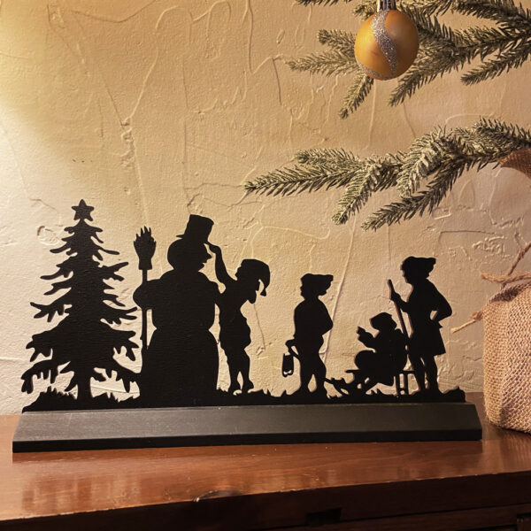 Christmas Decor Children 11″ Standing Wooden “Decorating Frosty the Snowman” Silhouette Tabletop Christmas Ornament Sculpture Decoration
