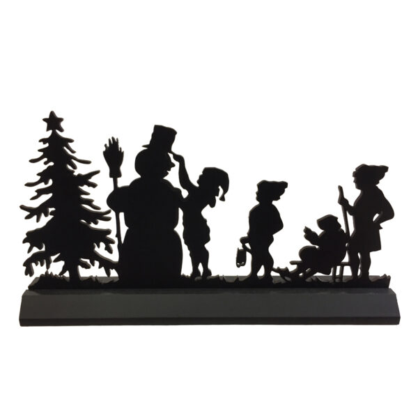 Christmas Decor Children 11″ Standing Wooden “Decorating Frosty the Snowman” Silhouette Tabletop Christmas Ornament Sculpture Decoration