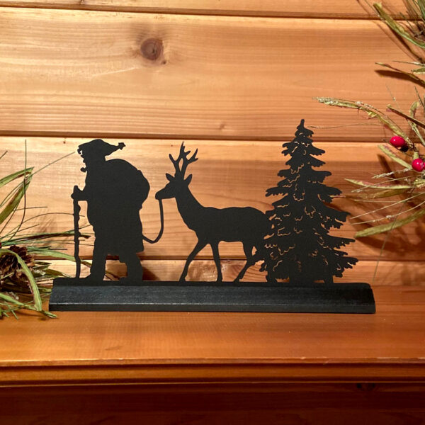 Christmas Decor Christmas 7″ Standing Wooden “Santa Claus with Reindeer” Silhouette Christmas Tabletop Ornament Sculpture Decoration