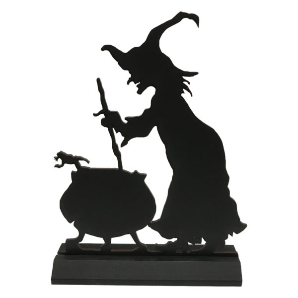 Holiday Silho Halloween Standing Wooden “Witch Stirring The Pot” Silhouette Halloween Tabletop Ornament Sculpture Decoration