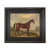 Equestrian/Fox Equestrian Hunter in a Landscape Framed Oil Painting Print on Canvas in Distressed Black Wood Frame