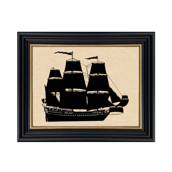 Painting Print Sm Frames Adventure Galley Pirate Captain William Kidd’s Ship Framed Paper Cut Silhouette in Black Wood Frame with Gold Trim. An 8 x 10″ framed to 10 x 12″.