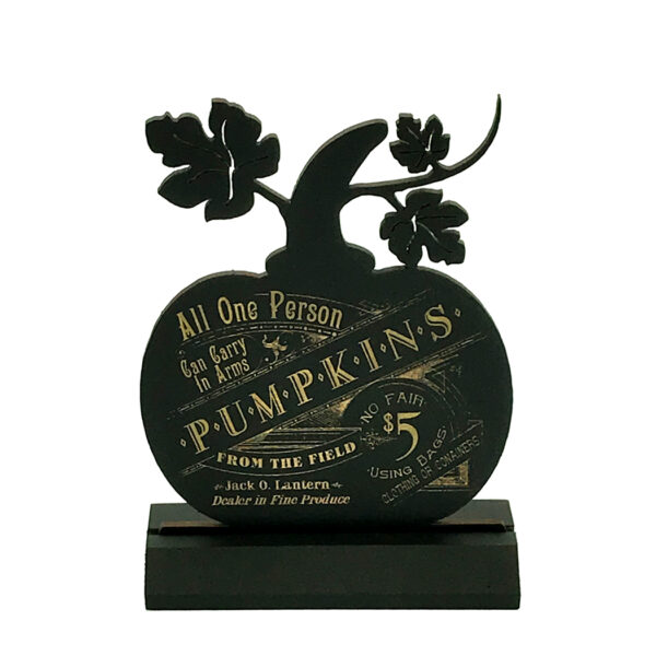 Holiday Silho Halloween 6-1/2″ Standing Wooden Pumpkin with Vintage Advertisement Silhouette Tabletop Ornament Decoration