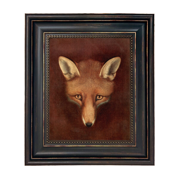Sporting and Lodge Paintings Framed Art Fox Head by Reinagle Framed Oil Painting Print on Canvas in Distressed Black Frame with Bead Accent. An 8″ x 10″ framed to 11-3/4″ x 13-3/4″.