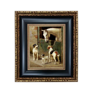 Equestrian/Fox Dogs Dog and Horse at Stable Framed Oil Pai ...