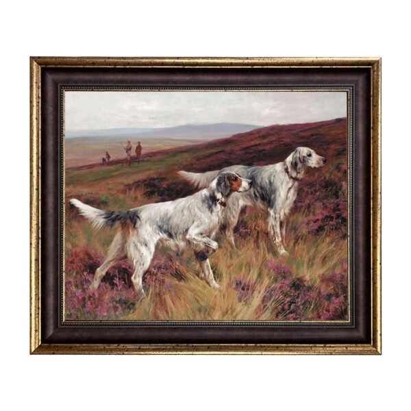 Equestrian Paintings Equestrian Two Setters on a Grouse by Arthur Wardle Framed Oil Painting Print on Canvas in Wide Brown and Antiqued Gold Frame- Framed to 29-1/4″ x 35-1/4″