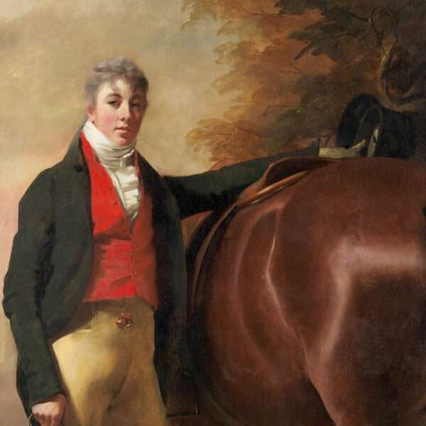 Equestrian/Fox Equestrian George Harley Drummond (c. 1808) Framed Oil Painting Print on Canvas in Antiqued Gold Leaf Frame- Framed to 22-3/4″ x 34-3/4″