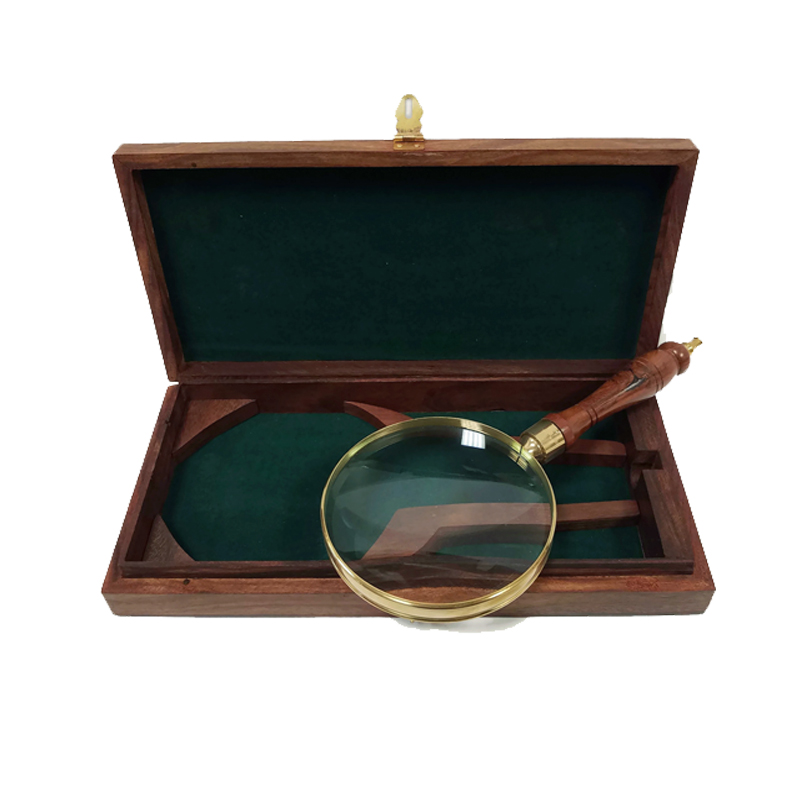 7.5 x 14.5 x 28 Brass Big Magnifier Glass with Wooden Base