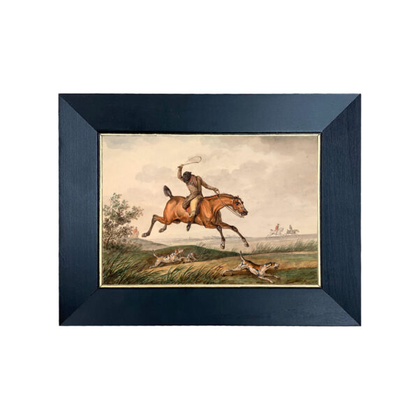 Prints Equestrian Chase of the Fox Carle Vernet Equestrian Fox Hunt Scene Print Behind Glass in Black and Gold Wood Frame- 5″ x 7″ Print Framed to 7″ x 9″