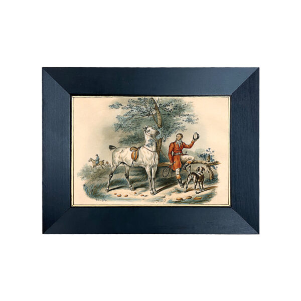 Equestrian Equestrian Hunter’s Rest Equestrian Fox Hunt Scene Print Behind Glass in Black and Gold Wood Frame- 5″ x 7″ Print Framed to 7″ x 9″