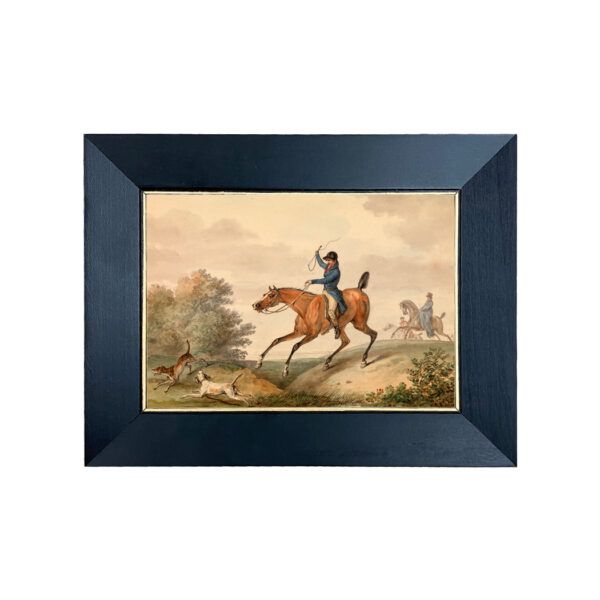 Equestrian Equestrian Fox Chase Carle Vernet Equestrian Fox Hunt Scene Print Behind Glass in Black and Gold Wood Frame- 5″ x 7″ Print Framed to 7″ x 9″