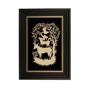 Scherenschnittes Animals Farm Animals Scherenschnitte Paper Cutting in Black Frame with Gold Trim