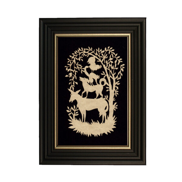 Scherenschnittes Early American Farm Animals Scherenschnitte Paper Cutting in Black Frame with Gold Trim