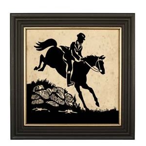 Equestrian/Fox Equestrian Man Jumping Paper Cut Silhouette in Bl ...
