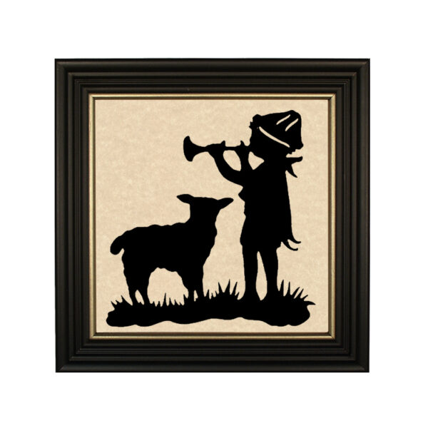 Silhouettes Early American Little Boy Blue Framed Paper Cut Silhouette in Black Wood Frame with Gold Trim- Framed to 10″ x 10″