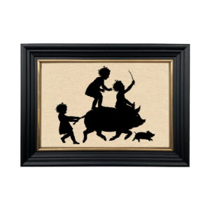Early American Animals Children Riding Pig Framed Paper Cut S ...
