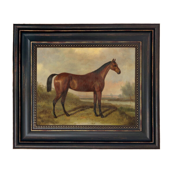 Equestrian Paintings Equestrian Hunter in a Landscape by William Barraud (c. 1845) Framed Oil Painting Print on Canvas in Distressed Black Frame with Bead Accent. 8″ x 10″ framed to 11-3/4″ x 13-3/4″