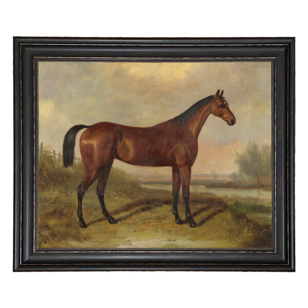 Equestrian Paintings Equestrian Hunter in a Landscape by William Barraud (c. 1845) Framed Oil Painting Print on Canvas in Distressed Black Frame with Bead Accent. 23-1/2″ x 29-1/2″ Framed to 28-3/4″ x 34-3/4″.