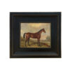 Equestrian/Fox Equestrian Hunter in a Landscape Framed Oil Painting Print on Canvas in Distressed Black Wood Frame