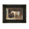 Equestrian Paintings Framed Art Labrador and Horses Framed Oil Painting Print on Canvas in Distressed Black Wood Frame
