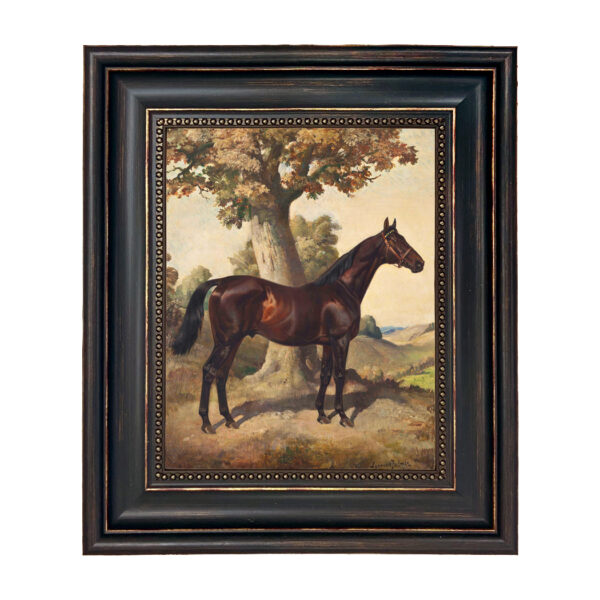 Equestrian Paintings Equestrian Dark Chestnut Horse Ethelbruce by Lynwood Palmer Framed Oil Painting Print on Canvas in Distressed Black Frame with Bead Accent – 8″ x 10″ Framed to 11-3/4″ x 13-3/4″