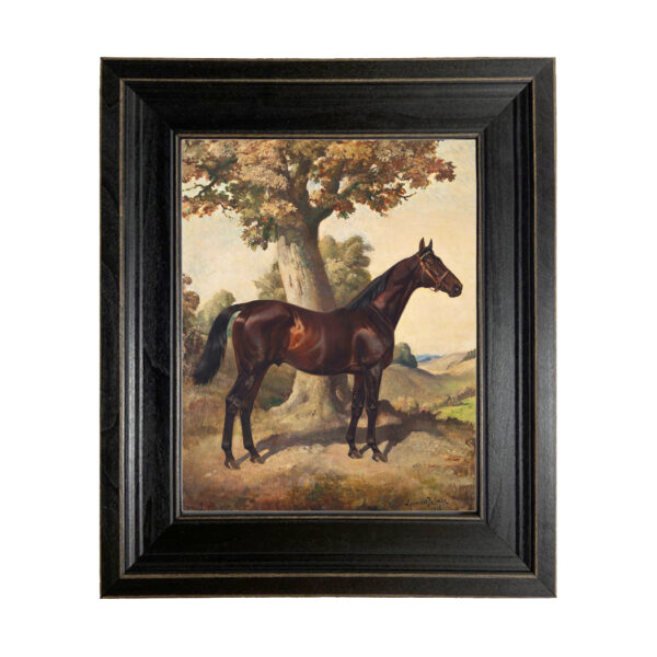 Equestrian Paintings Equestrian Dark Chestnut Horse Ethelbruce by Lynwood Palmer Framed Oil Painting Print on Canvas in Distressed Black Frame- 8″ x 10″ Framed to 11-1/2″ x 13-1/2″