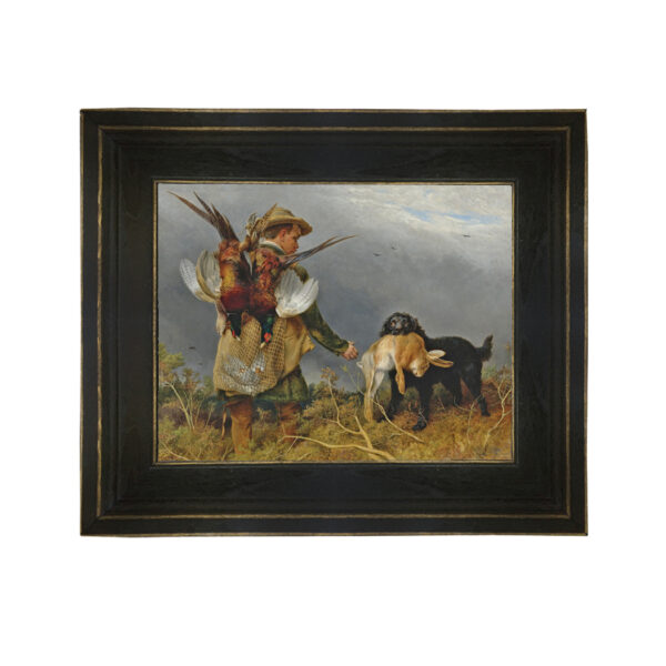 Sporting and Lodge Paintings Framed Art Shooting the Covers by Richard Ansdell 1855 Framed Oil Painting Print on Canvas in Distressed Black Wood Frame. An 8×10″ and framed to 11-3/4 x 13-3/4″.