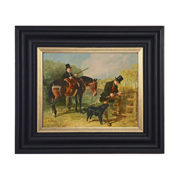 Equestrian Paintings Equestrian October by Alfred Corbould Framed Oil Painting Print on Canvas in Black and Gold Wood Frame. An 8″ x 10″ framed to 11-3/4″ x 14-3/4″.
