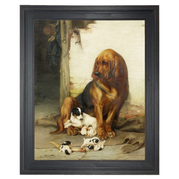 Farm/Pastoral Farm “The Guardian” by William Henry Hamilton Trood Framed Oil Painting Print on Canvas in Distressed Black Solid Wood Frame- A 16″ x 20″ framed to 21-1/2″ x 25-1/2″.