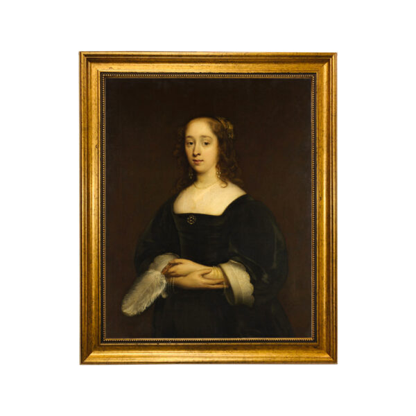Portrait and Primitive Paintings Framed Art Portrait of a Woman by Cornelis Jonson van Ceulen the Elder Framed Oil Painting Print on Canvas in Antiqued Gold Frame. A 16″ x 20″ framed to 19-1/2″ x 23-1/2″.