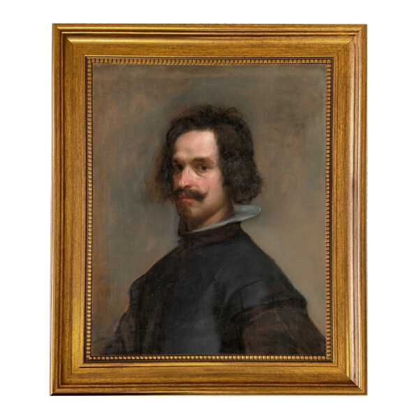 Portrait and Primitive Paintings Framed Art Portrait of a Man –  Possibly a Self-Portrait by Velázquez Framed Oil Painting Print on Canvas in Antiqued Gold Frame. An 11″ x 14″ framed to 14-1/4″ x 17-1/4″.