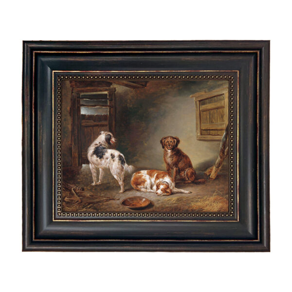 Cabin/Lodge Animals Waiting for Dinner by Charles Towne Framed Oil Painting Print on Canvas in Distressed Black Frame with Bead Accent