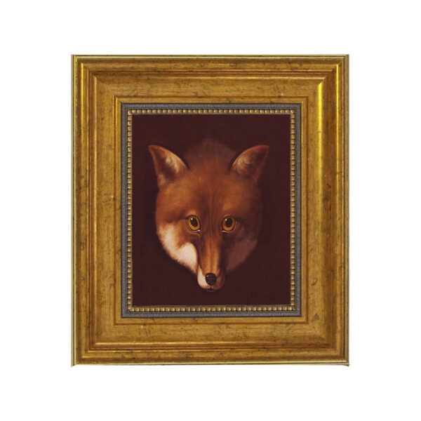 Equestrian Paintings Equestrian Sly Fox Head Framed Oil Painting Print on Canvas in Antiqued Gold Frame. A 5 x 6″ framed to 8-1/2 x 9-1/2″.